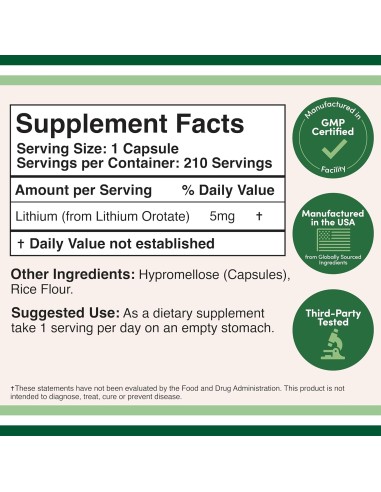 Lithium Orotate 5mg - 210 Capsules