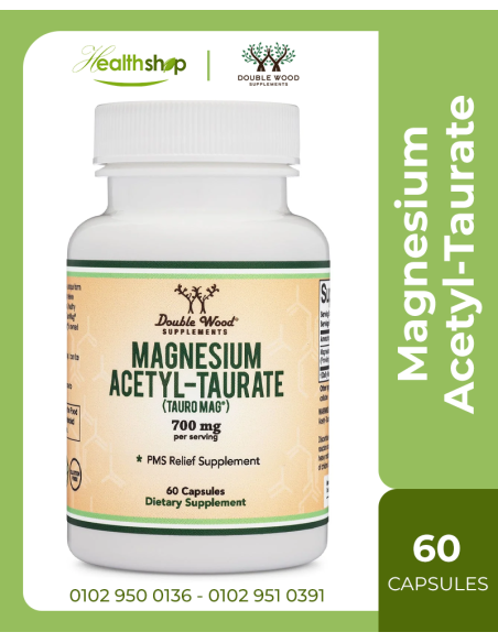 Magnesium Acetyl-Taurate for PMS and Cramp Relief 350 mg - 60 Capsules (Best before 1/2027 )