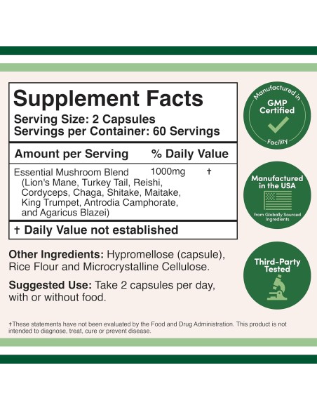 Mushroom Max (Top 10 Mushrooms Types) 1000mg - 120 Capsules