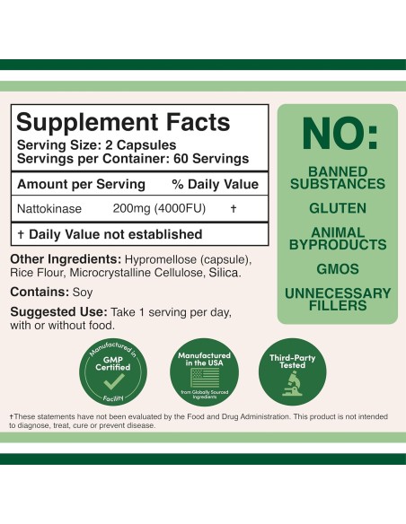 Nattokinase 4,000 FU (200 mg) Cardiovascular and Circulatory Support - 120 Capsules