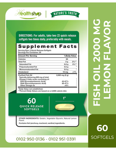 FISH OIL OMEGA 3 2000 MG | LEMON FLAVOR - 60...