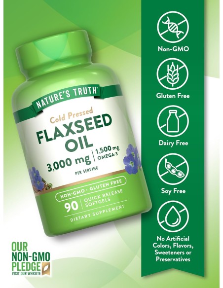 Flaxseed Oil 3000mg ( Cold Pressed ) - 90 Softgels