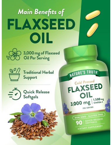 Flaxseed Oil 3000mg ( Cold Pressed ) - 90 Softgels
