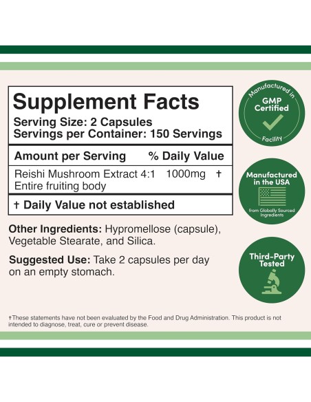Reishi Mushroom Extract 1000mg - 300 Capsules