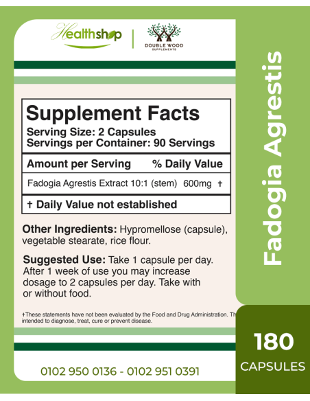 Fadogia Agrestis Supplement - 180 Capsules (Best before 1/2027 )