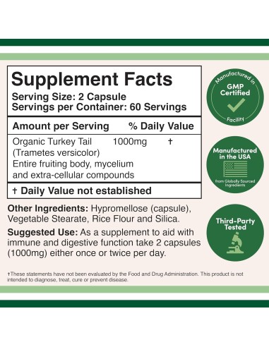 Turkey Tail Mushroom 1000mg - 120 Capsules