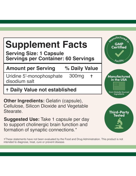 Uridine Monophosphate (Choline Enhancer) 300mg - 60 Capsules