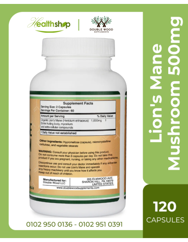 Lion's Mane Mushroom 500mg - 120 Capsules (Best...