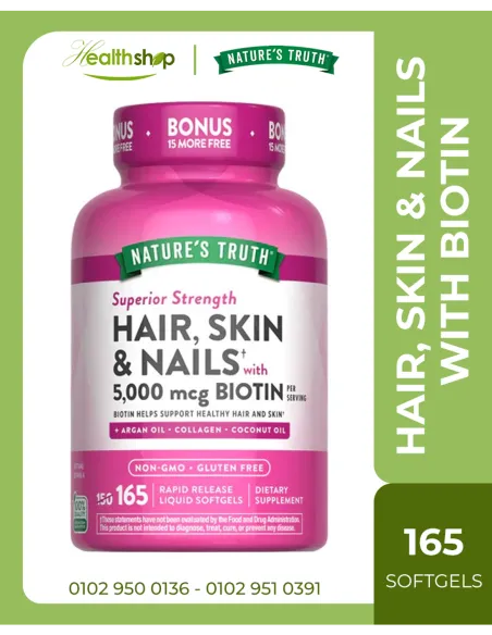 HAIR, SKIN & NAILS WITH BIOTIN 5000 MCG - 165 Quick Release Softgels ( Best Before 4/2027 )