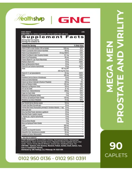 GNC Mega Men Prostate and Virility Multivitamin - 90 Caplets