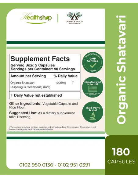 Organic Shatavari for PMS, Menopause Support and Women's Health 1000 mg - 180 Capsules