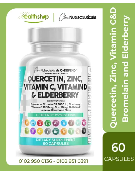 Quercetin, Zinc, Vitamin C&D, Bromelain and Elderberry - 60 Capsules  ( Best Before 1/2027 )