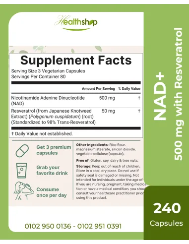 NAD+ 500 mg with Resveratrol - 240 Veg Capsules