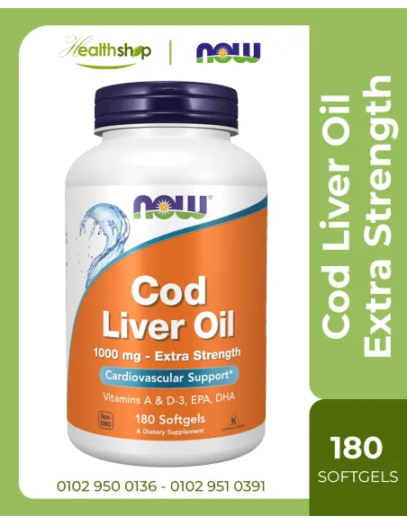 Cod Liver Oil Extra Strength 1000mg with Vitamins A & D-3, EPA, DHA -180 Softgels