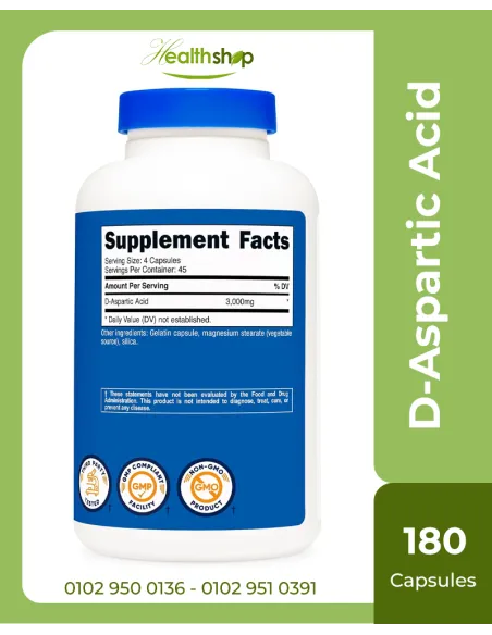 D-Aspartic Acid DAA Capsules - 3000mg Per Serving - 180 Capsules