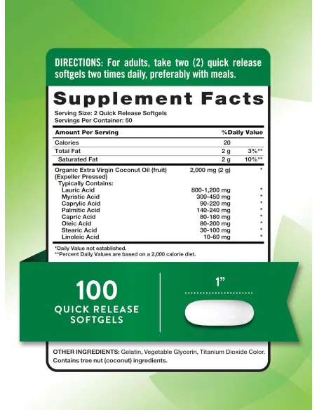 Extra Virgin Coconut Oil 2000 mg - 100 Softgels