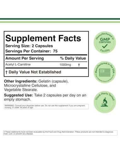 Acetyl L-Carnitine 1000mg - 150 Capsules (Best...