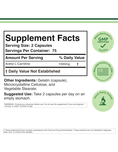 Acetyl L-Carnitine 1000mg - 150 Capsules (Best before 11/2026)