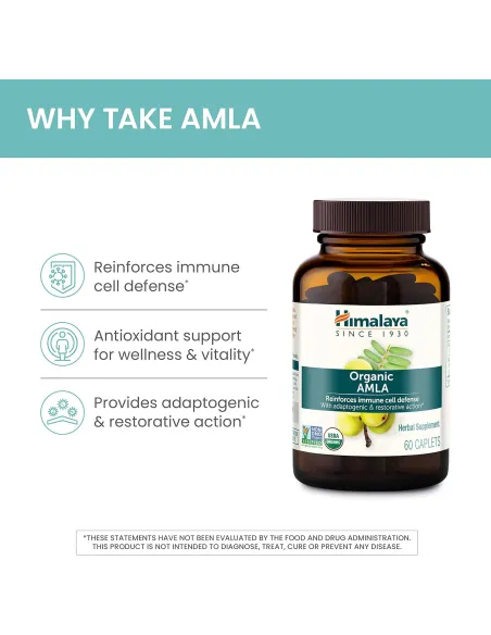 Himalaya Organic Amla, Immune Support Supplement 600 mg - 60 Caplets ( Best Before 12-2026 )