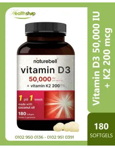 Vitamin D3 50,000 IU + K2 200 mcg, 180 Softgels