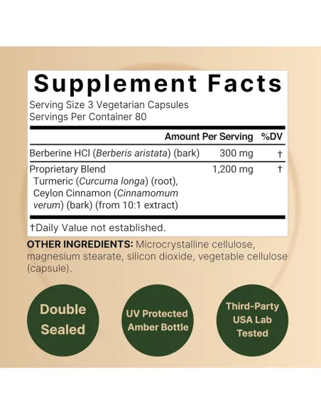 Berberine 1500mg with Ceylon Cinnamon & Turmeric Root, 240 Veggie Capsules