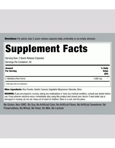 L-Histidine, 1000 mg (per serving) - 60 Quick...