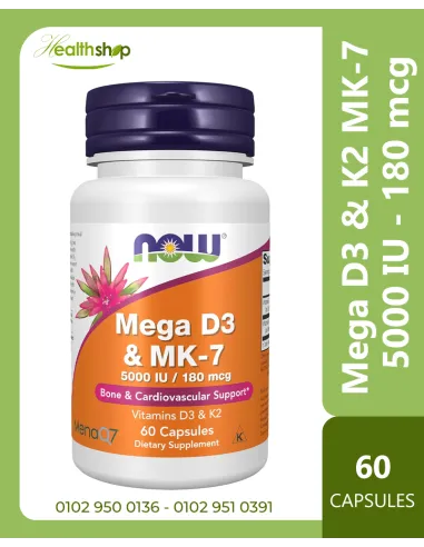 Mega D3 & K2 MK-7, 5000 IU - 180 mcg, 60 Veg...