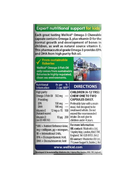 Wellkid Omega-3 Plus Vitamin D - 60 Chewable Orange Flavour