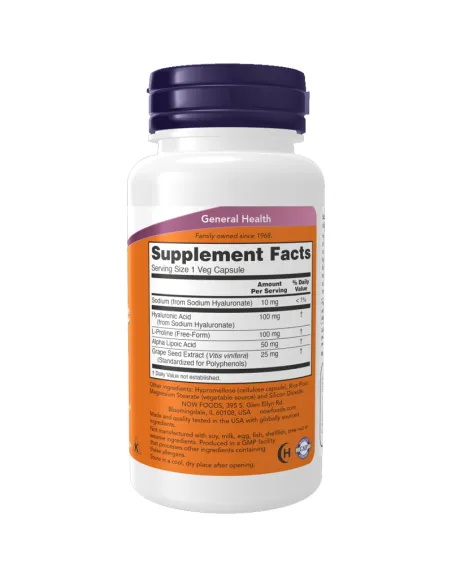 Hyaluronic Acid, Double Strength 100 mg - 60 Veg Capsules  ( Best Before 1/2027 )