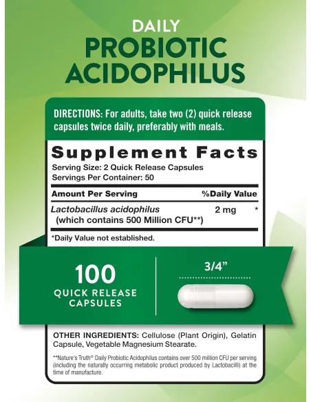 Probiotics Acidophilus 500 Million CFU - 100 Capsules
