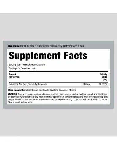 Pantothenic Acid 500 mg - 100 Quick Release...