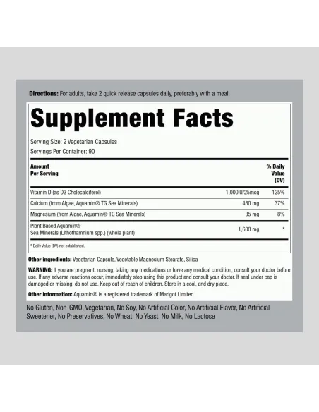 Red Mineral Algae, Vegetarian Calcium Plus D3 1000 IU - 180 Capsules
