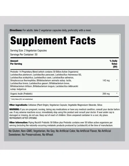 Probiotic-14, 50 Billion plus Prebiotic - 100 Vegetarian Capsules