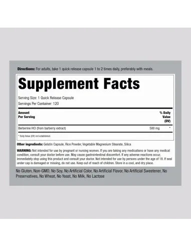 Berberine HCL 500mg - 120 Capsules