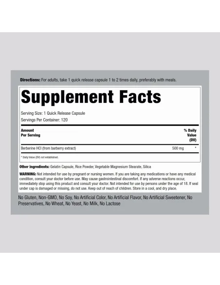 Berberine HCL 500mg - 120 Capsules