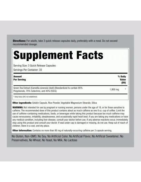 EGCG Green Tea Extract 1800 mg - 100 Capsules