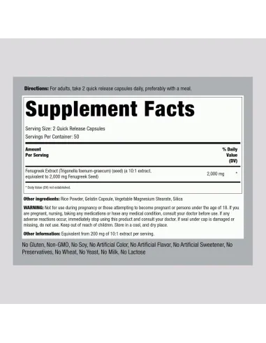 Fenugreek 2000mg - 100 Capsules