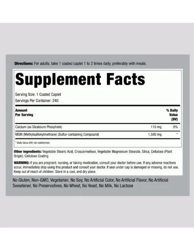 Mega MSM + Sulfur, 1500 mg, 240 Coated Caplets