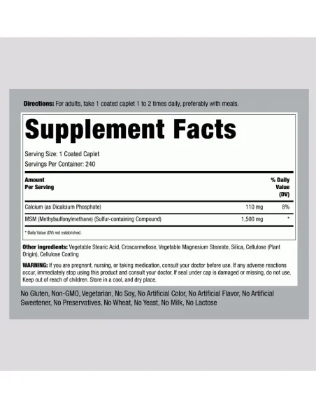 Mega MSM + Sulfur, 1500 mg, 240 Coated Caplets