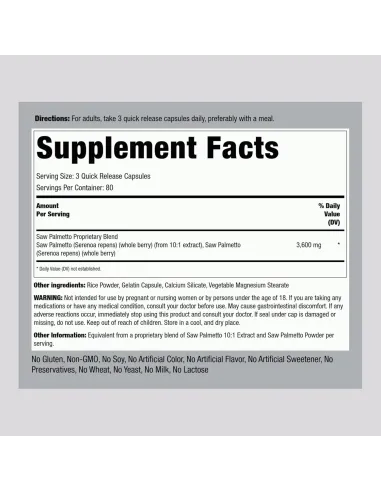 Saw Palmetto Extract 3600mg - 240 Capsules