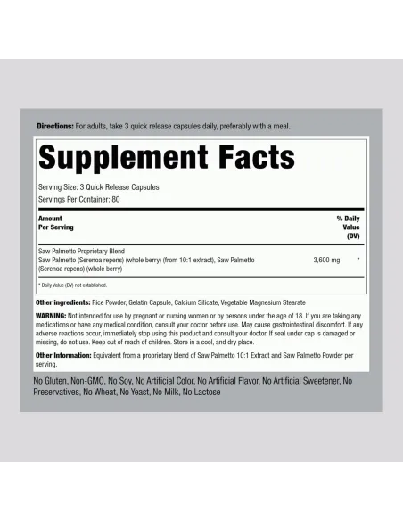 Saw Palmetto Extract 3600mg - 240 Capsules