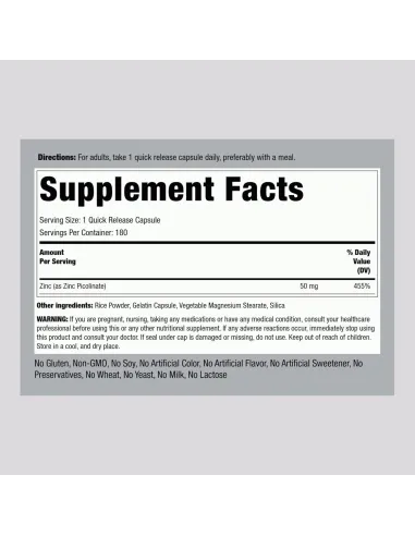 Zinc Picolinate 50mg - 180 Capsules
