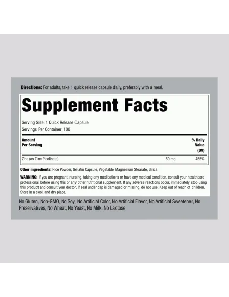 Zinc Picolinate 50mg - 180 Capsules