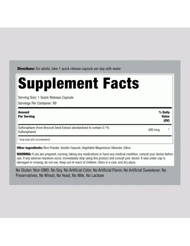 Sulforaphane, From Broccoli Seed Extract 400mcg...