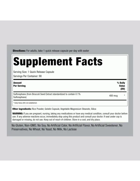 Sulforaphane, From Broccoli Seed Extract 400mcg - 90 Capsules