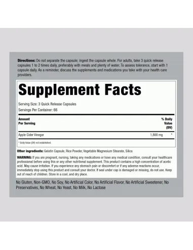 Apple Cider Vinegar 1800 mg - 200 Capsules