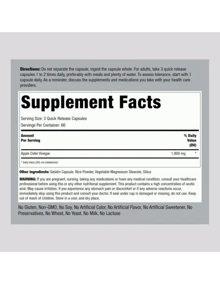 Apple Cider Vinegar 1800 mg - 200 Capsules