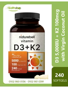 Vitamin D3 5,000 IU + K2 100 mcg, with Virgin Coconut Oil...