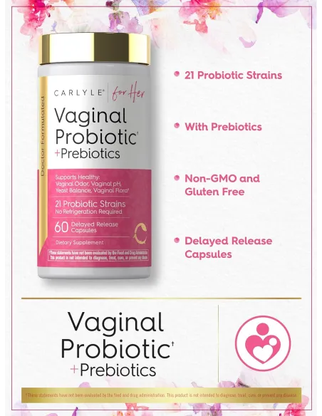 Carlyle Women's Vaginal Probiotics with Prebiotics For Feminine Health and PH Balance Support - 60 Capsules