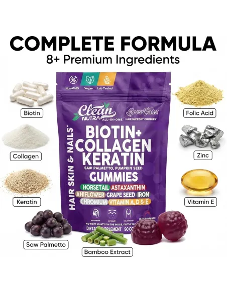 GrowVana Hair Growth Gummies, Biotin + Collagen + Keratin Complex - 90 Gummies